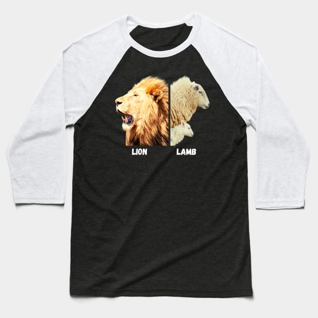 Fierce lion and gentle lamb with mother Baseball T-Shirt by Blue Butterfly Designs 